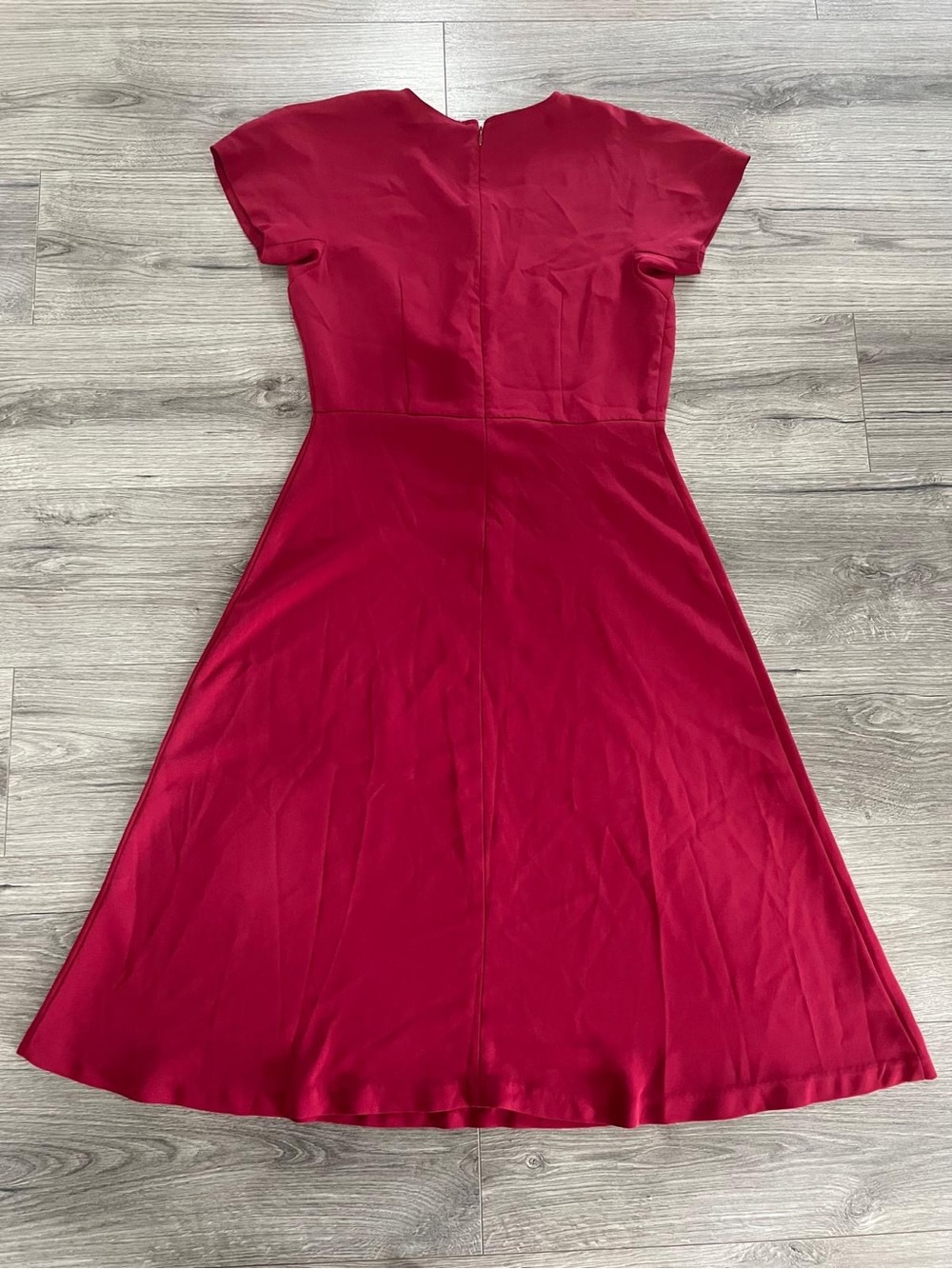 Ann Taylor Crimson V-Neck Midi A-Line Dress - Picture 2 of 4